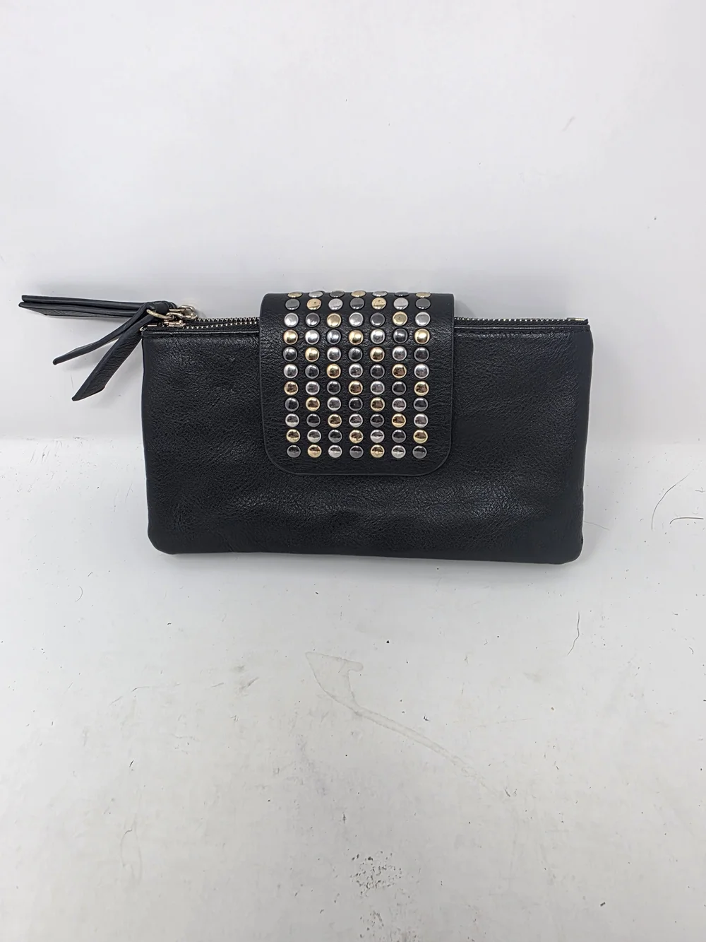 Olivia Miller Black Studded Wallet Clutch Double Zip Compartment Organizer